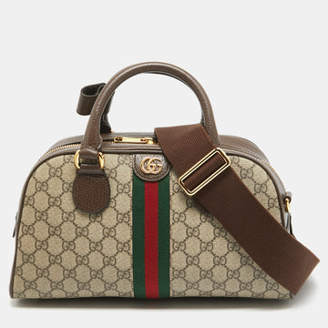 GUCCI Brown/Beige GG Canvas and Leather Medium Ophidia Satchel