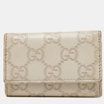 GUCCI Beige ssima Leather Bow 6 Key Holder