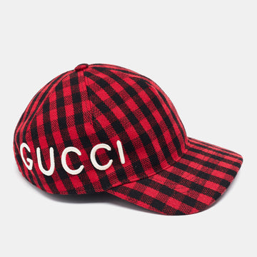 GUCCI Red/Black Loved Gingham Flannel Baseball Cap S