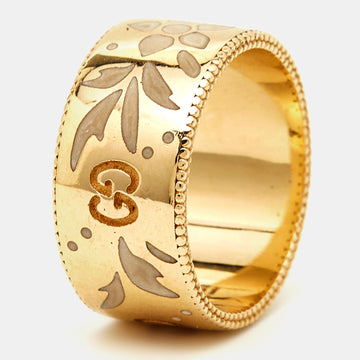 GUCCI GG Icon Blossom Enamel 18k Yellow Gold Ring Size 52