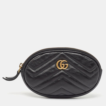 GUCCI Black Leather GG Marmont Pouch