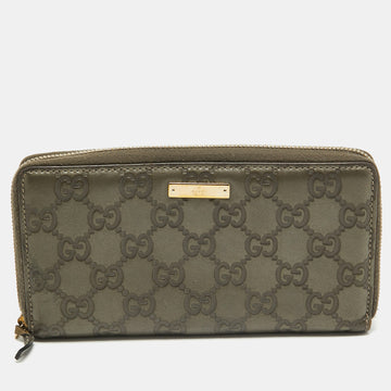 GUCCI Olive Green ssima Leather Zip Around Continental Wallet