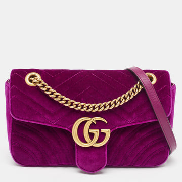 GUCCI Purple Matelasse Velvet Small GG Marmont Shoulder Bag