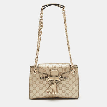 GUCCI Pale Gold ssima Leather Small Emily Chain Shoulder Bag