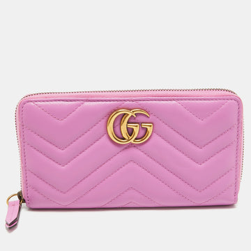 GUCCI Pink Matelasse Leather GG Marmont Zip Around Wallet