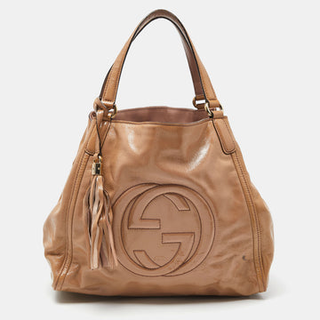 GUCCI Beige Patent Leather Small Soho Tote