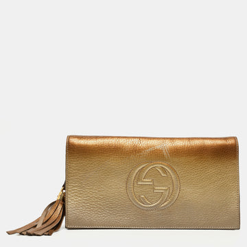 GUCCI Ombre Gold Leather Soho Tassel Clutch
