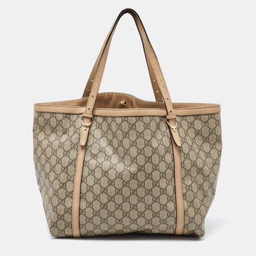 GUCCI Beige GG Supreme Canvas and Leather Nice Tote