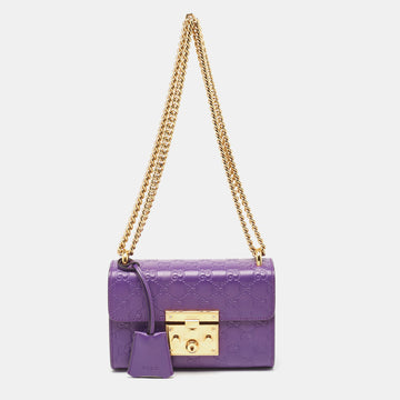 GUCCI Purple ssima Leather Small Padlock Shoulder Bag