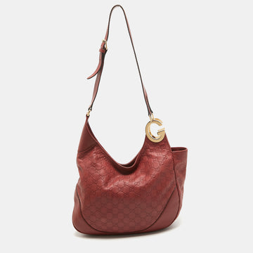 GUCCI Red ssima Leather Charlotte Hobo