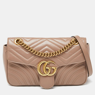 GUCCI Beige Matelasse Leather Small GG Marmont Shoulder Bag