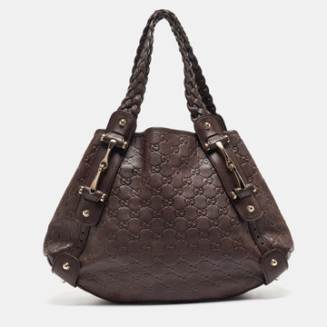 GUCCI Dark Brown ssima Leather Small Pelham Shoulder Bag