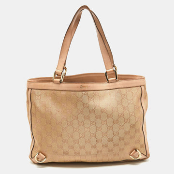 GUCCI Dusty Pink/Gold GG Lurex Fabric and Leather Tote
