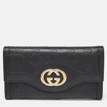 GUCCI Black ssima Leather Flap Continental Wallet