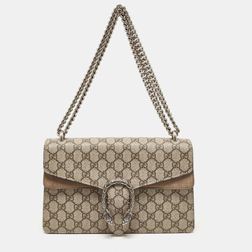 GUCCI Beige GG Supreme Canvas and Suede Small Dionysus Shoulder Bag