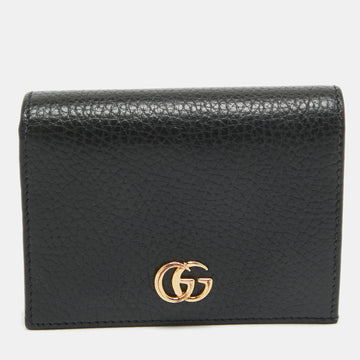 GUCCI Black Leather GG Marmont Flap Card Case