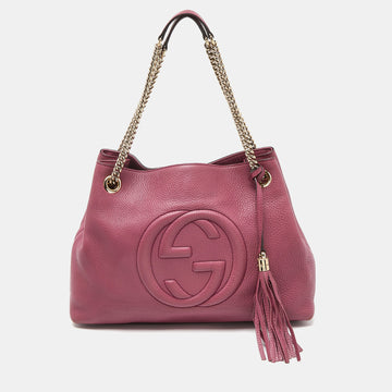 GUCCI Pink Pebbled Leather Medium Soho Chain Tote