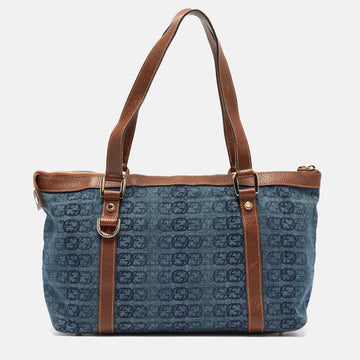 GUCCI Blue/Brown GG Denim and Leather Abbey D-Ring Tote