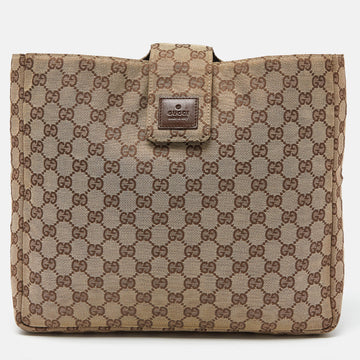 GUCCI Beige GG Canvas and Leather Clutch