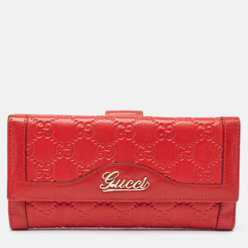 GUCCI Red ssima Leather Logo French Wallet
