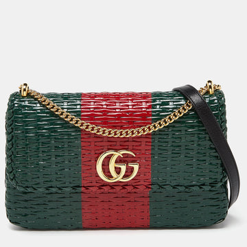 GUCCI Green/Red Glazed Wicker Small Cestino Shoulder Bag
