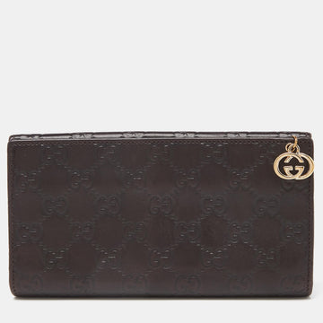 GUCCI Brown ssima Leather GG Pierce Continental Wallet