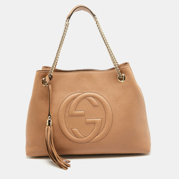 GUCCI Tan Leather Medium Soho Chain Shoulder Bag