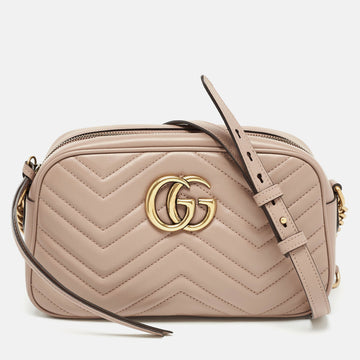 GUCCI Old Rose Matelasse Leather Small GG Marmont Shoulder Bag