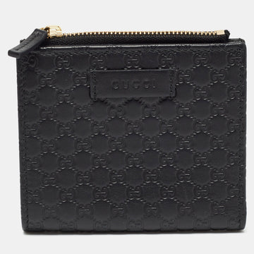 GUCCI Black Microssima Leather Compact Wallet