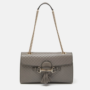 GUCCI Grey Microssima Leather Medium Emily Chain Shoulder Bag
