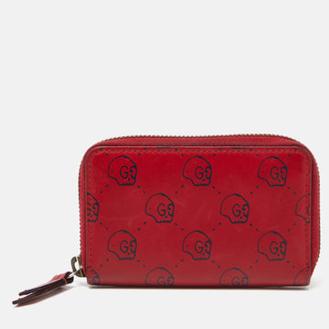 GUCCI Red Ghost Skul Leather Zip Around Wallet