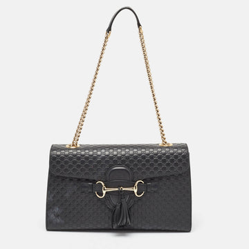 GUCCI Black Microssima Leather Medium Emily Shoulder Bag