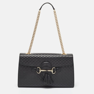 GUCCI Black Microssima Leather Medium Emily Shoulder Bag