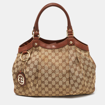 GUCCI Beige/Brown GG Canvas and Leather Medium Sukey Tote