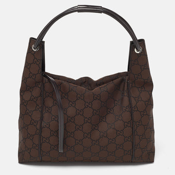 GUCCI Brown GG Canvas and Leather Tote