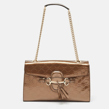GUCCI Bronze ssima Patent Leather Medium Emily Chain Shoulder Bag