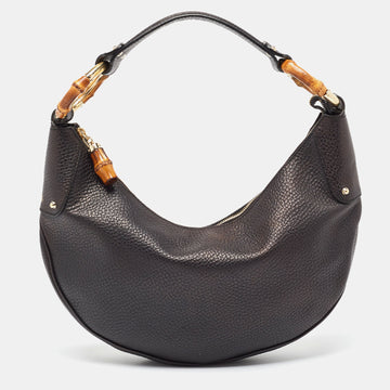 GUCCI Black Leather Bamboo Ring Hobo