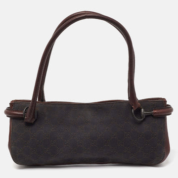 GUCCI Brown GG Canvas and Leather Satchel