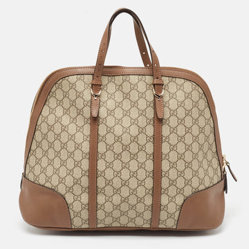 GUCCI Beige/Brown GG Supreme Canvas and Leather Large Nice Dome Bag
