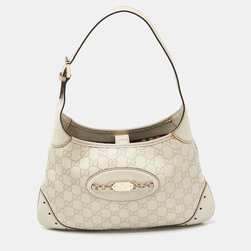 GUCCI White ssima Leather Punch Hobo