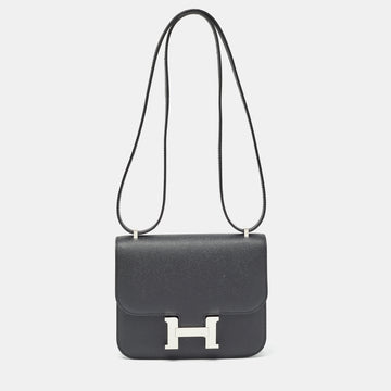 Hermes Black Epsom Leather Palladium Finish Constance III Mini Bag