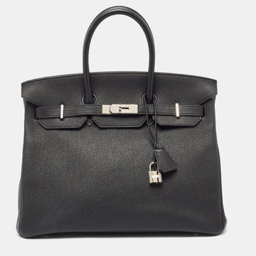 Hermes Noir Togo Leather Palladium Finish Birkin 35 Bag