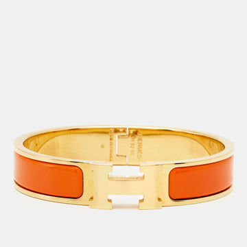 HERMES Clic H Orange Enamel Gold Plated Bracelet