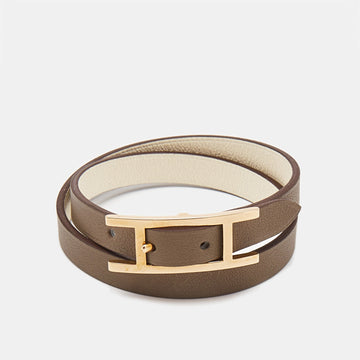 Hermes Behapi Leather Gold Tone Bracelet