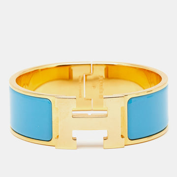 Hermes Clic Clac H Blue Enamel Gold Plated Bracelet