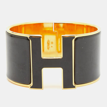HERMES Clic Clac H Enamel Gold Plated Extra Wide Bracelet