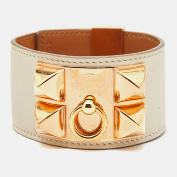 HERMES Collier De Chien Leather Gold Plated Bracelet