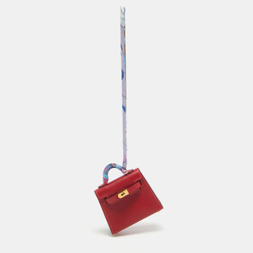 Hermes  Rouge Vif Tadelakt Leather Mini Kelly Twilly Bag