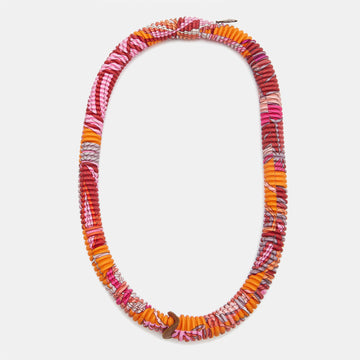 Hermes Multicolor Print Petit H Pleated Silk Long Necklace
