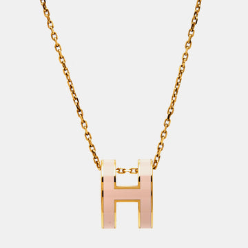 Hermes Pop H Enamel Gold Plated Pendant Necklace